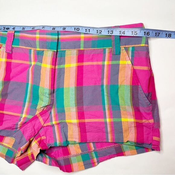 J. Crew Women’s Plaid Patchwork Madras Shorts 4 Pink Orange cotton 90s - Picture 5 of 8